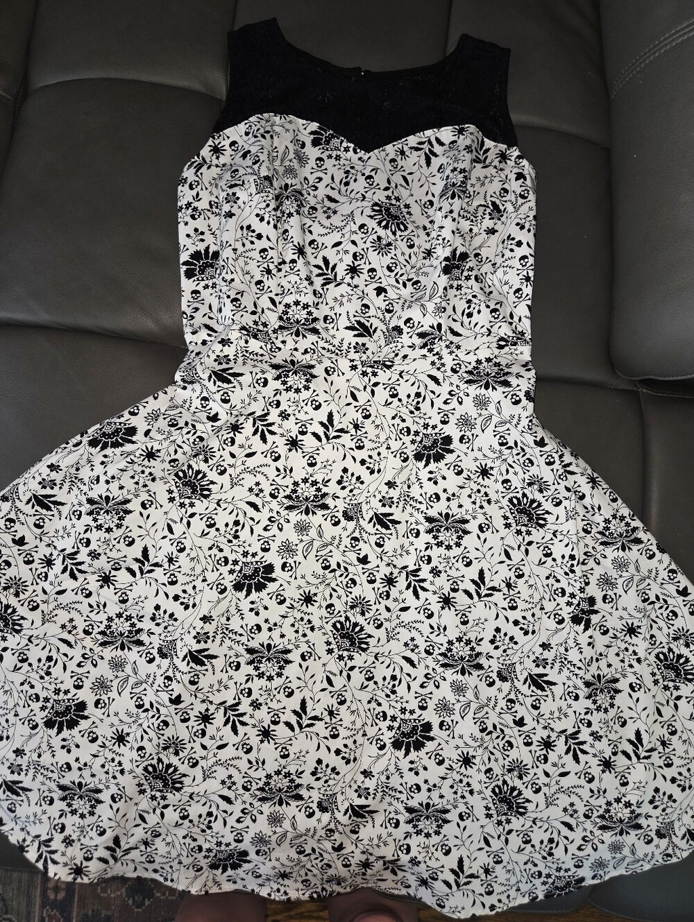 Floral skull & crossbones fit and flare skater dress